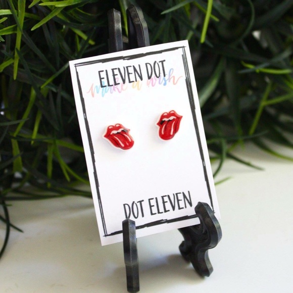 The Rolling Stones Red Tongue Lip Band Earrings - Picture 1 of 8